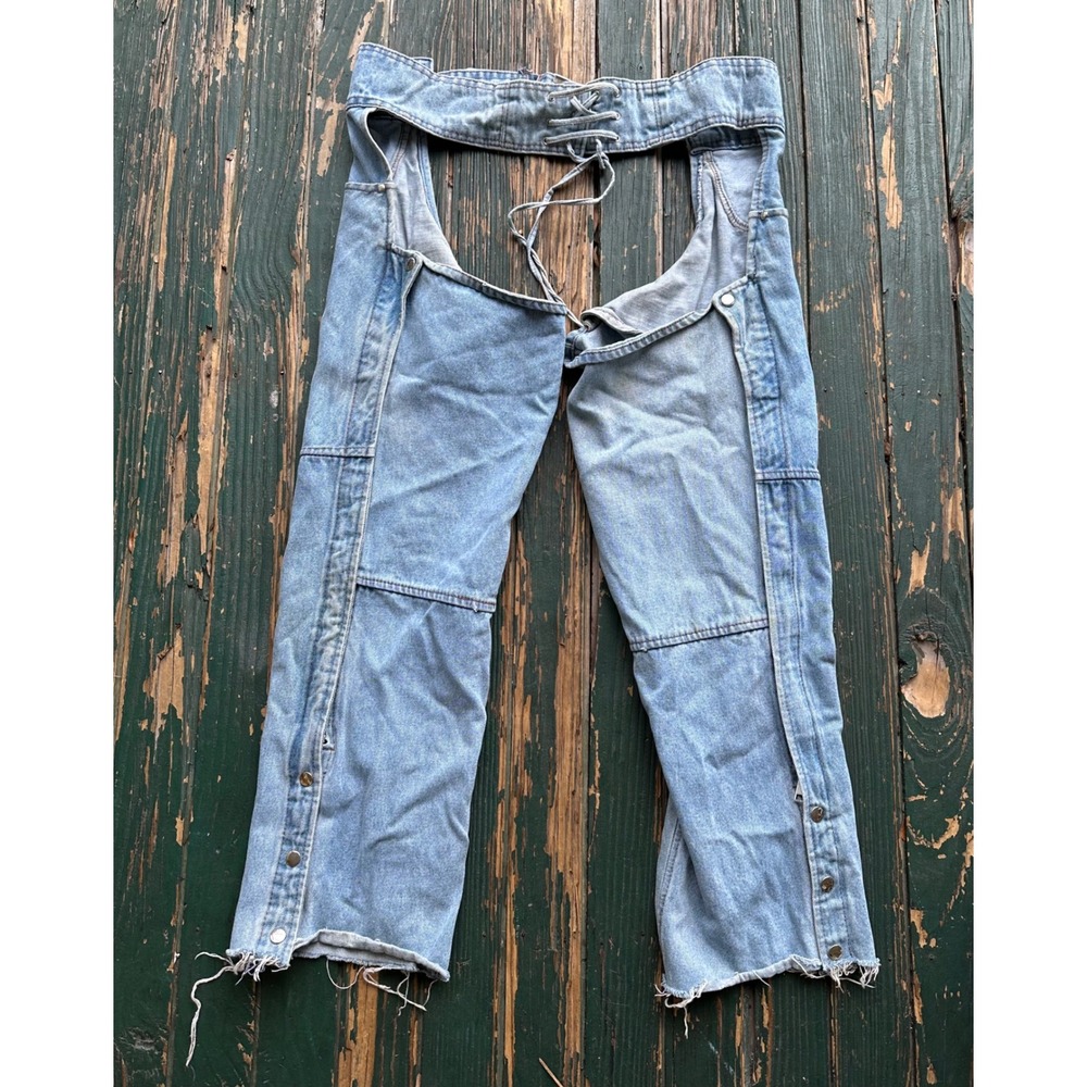 Top Gear Denim Motorcycle Chaps Mens XXL Light Wash Lace Up Western Moto Blue